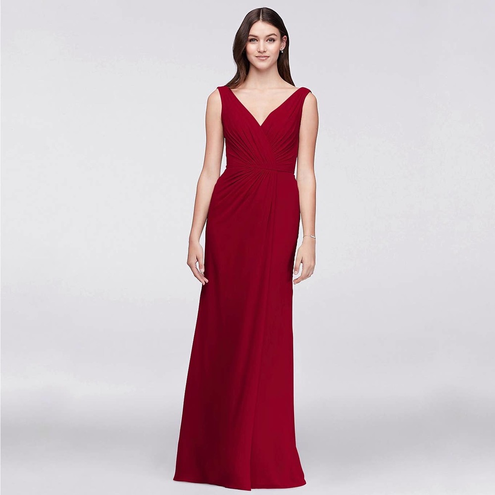 Davids Bridal Red chiffon maxi bridesmaid dress 10